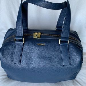 Fossil Preston Large Satchel Bag Navy Blue